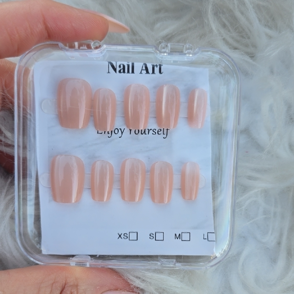 Pink cat eye handmade press on nails medium short aquare